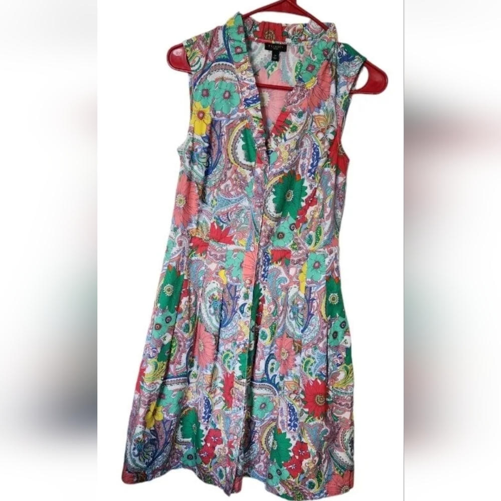 TALBOTS Dress Women 2P Petite Floral Button Front Sundress Midi Belted Pleated